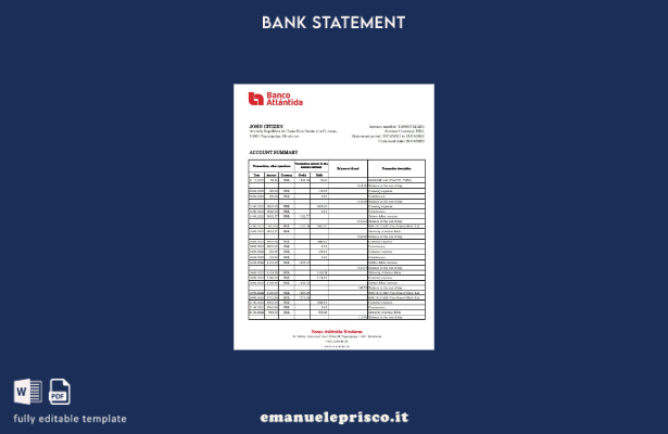 modello Excel di estratto conto bancario Honduras Banco Atlantida in stile verif